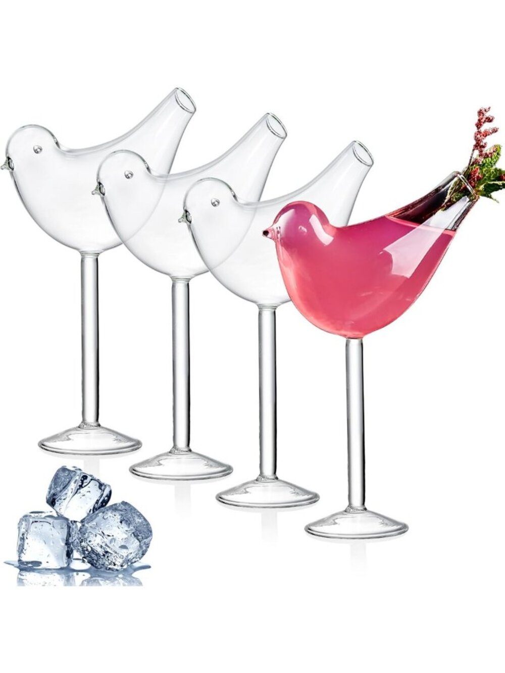 Set of 4 Bird-Shaped Cocktail Glasses - Unique Martini & Wine Glasses for